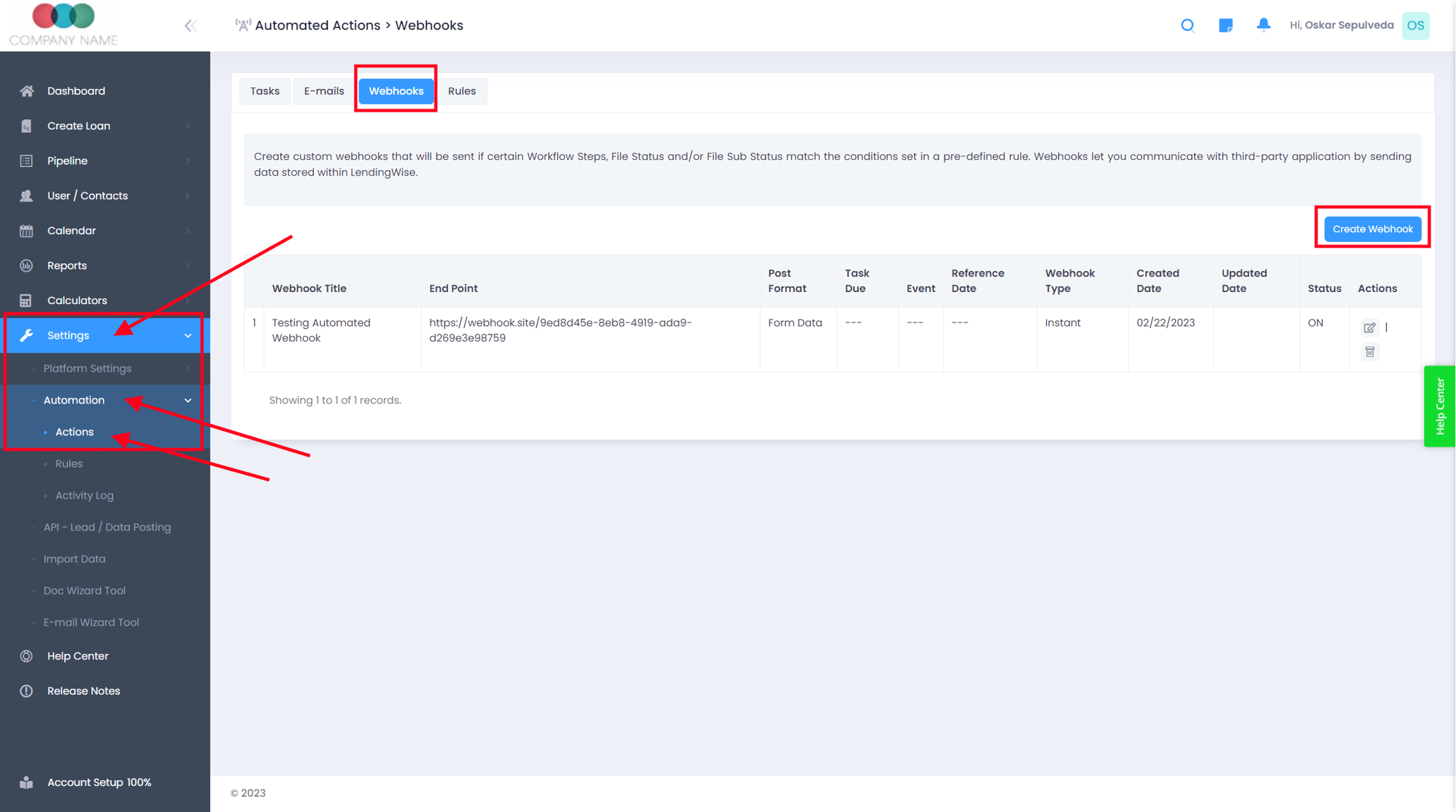 Webhook Automation Integration for Outbound Data Transfer