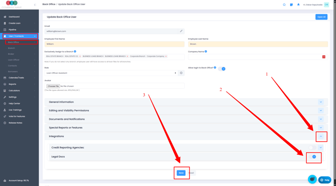 Enable Geraci Legal Docs in User Profile